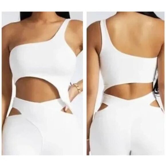 NWT Naked Wardrobe White Asymmetrical Crop Top - Size: Small - Picture 1 of 5